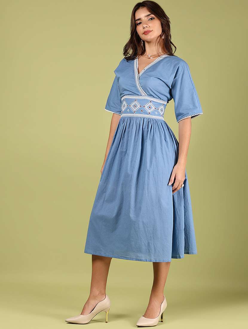 women light blue embroidered fit & flare ethnic dress - 21795100 -  Standard Image - 2