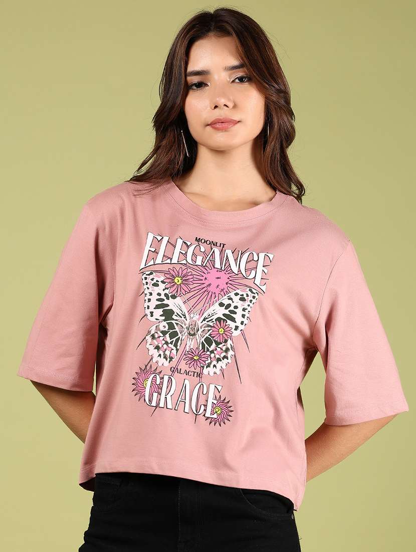 women printed short sleeves boxy t-shirt