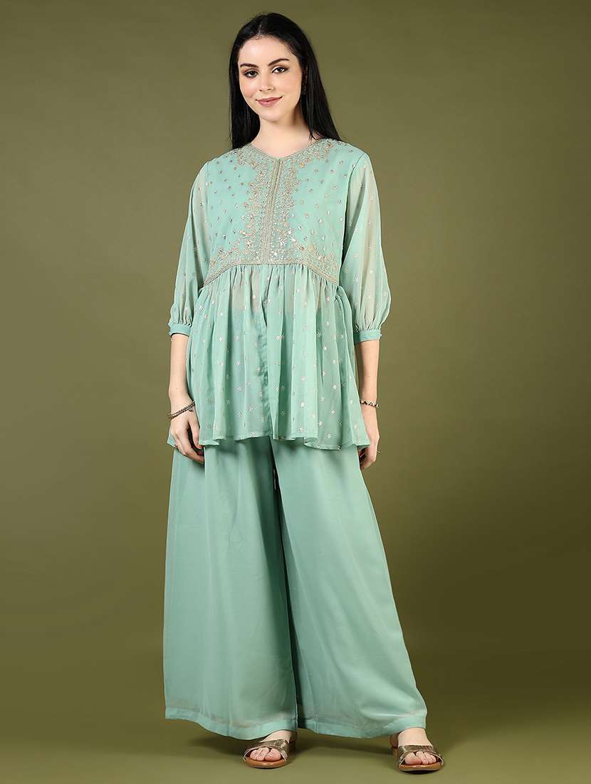 green cotton kurta palazzo  set