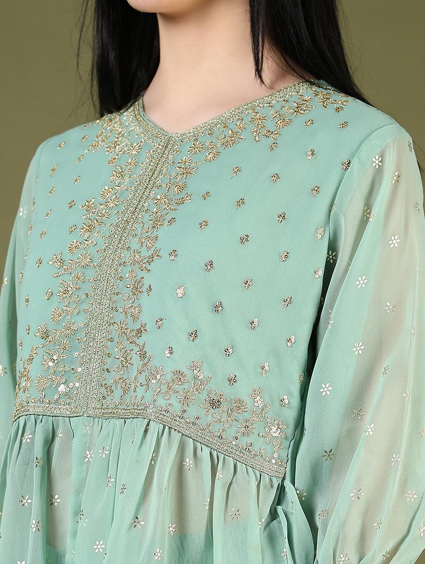 green cotton kurta palazzo set - 21795227 - Standard Image - 2