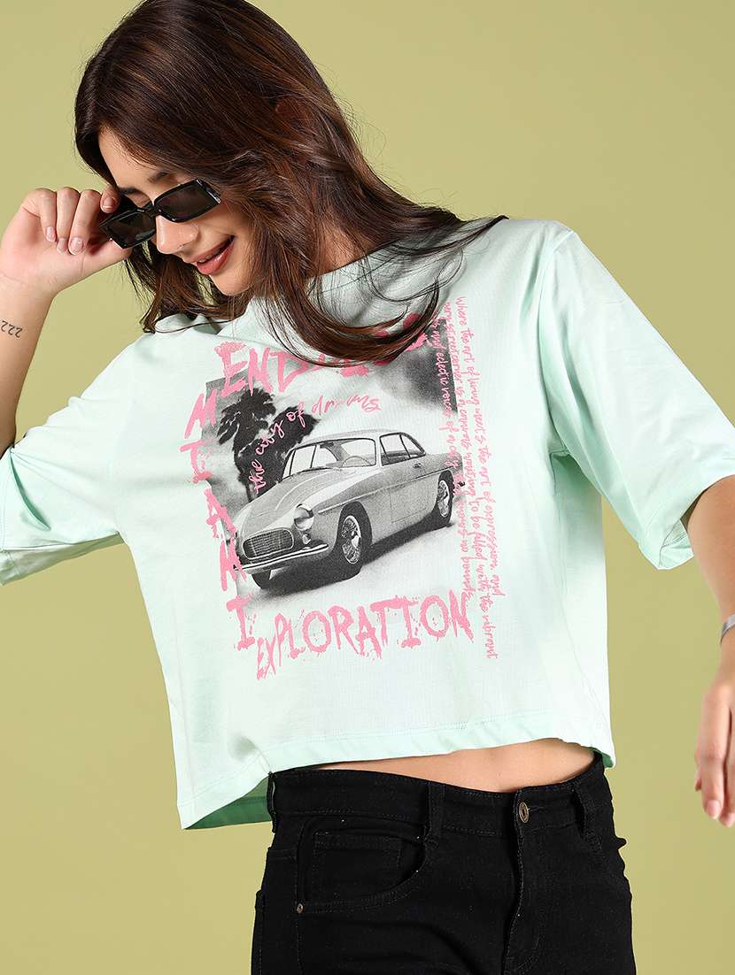 women printed short sleeves boxy t-shirt