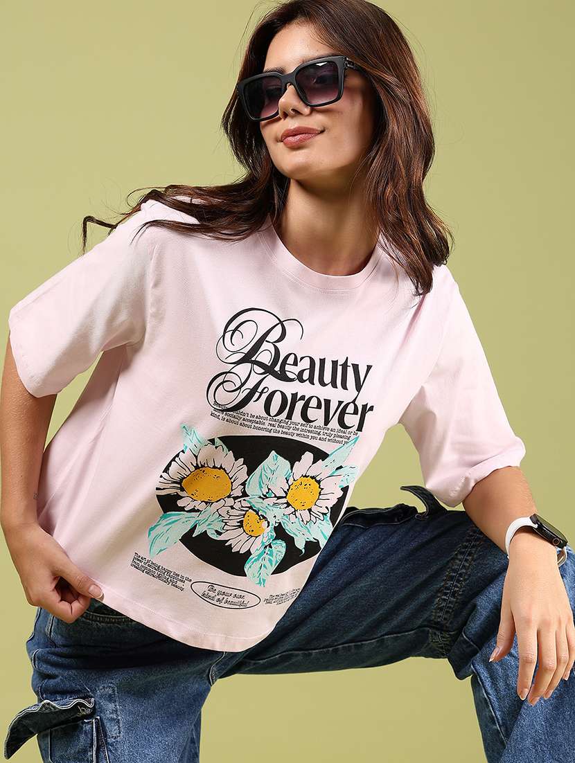 women printed short sleeves boxy t-shirt