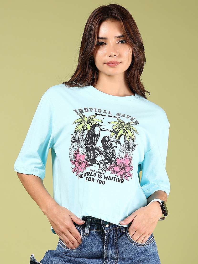 women printed short sleeves boxy t-shirt - 21795266 -  Standard Image - 2