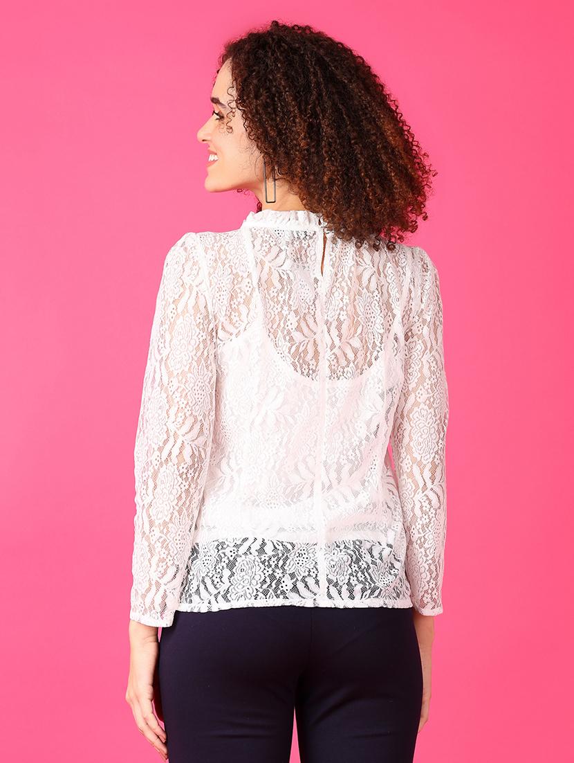 women white mock neck long sleeve lace top - 21795295 - Standard Image - 2