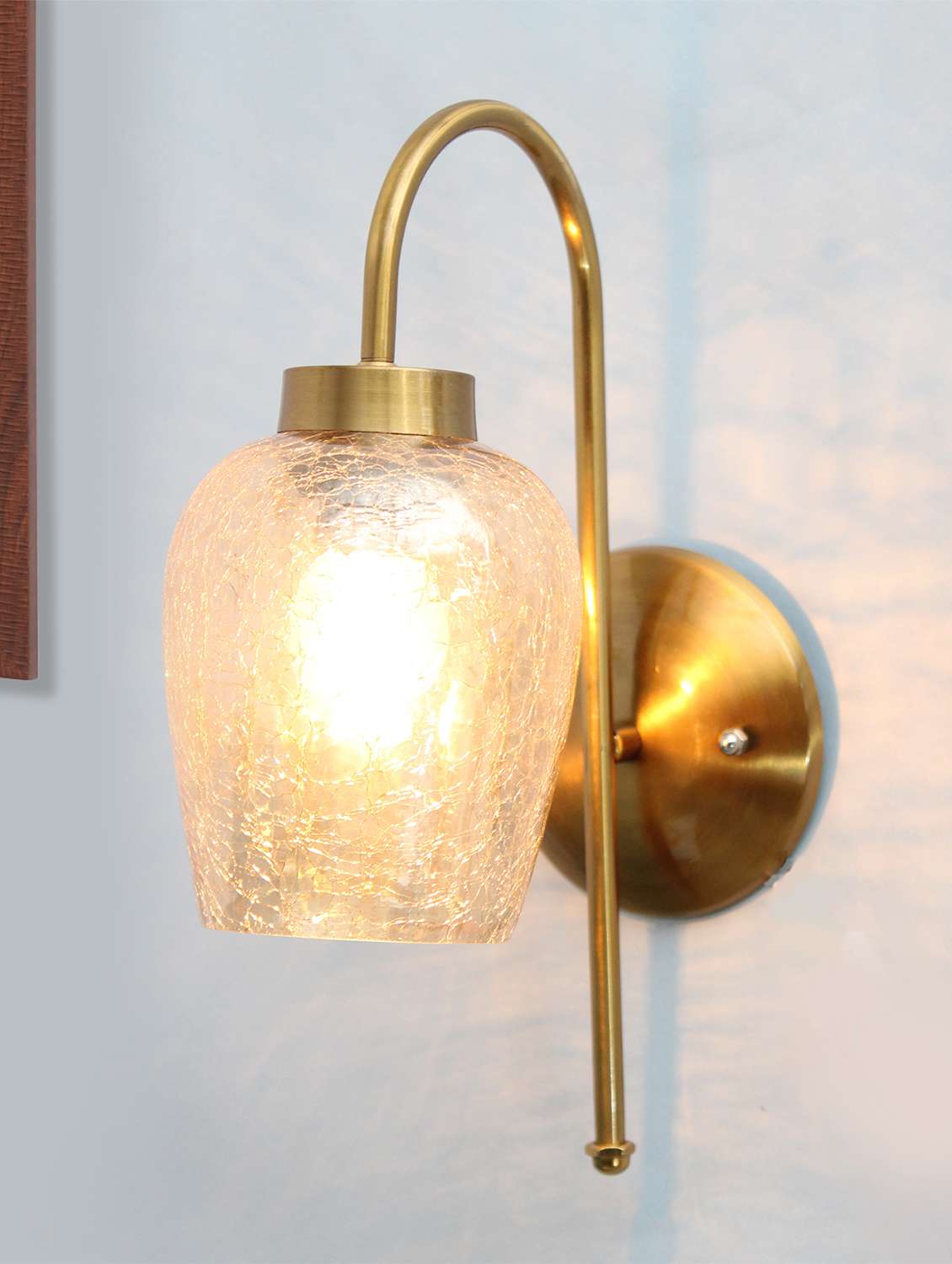 vintage gold pearl drop wall sconce with crackled glass