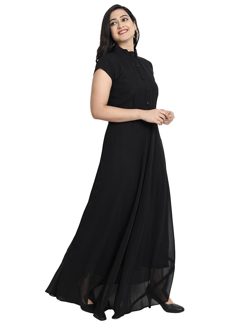 women mandarin neck fit & flared maxi dress - 21796559 - Standard Image - 2