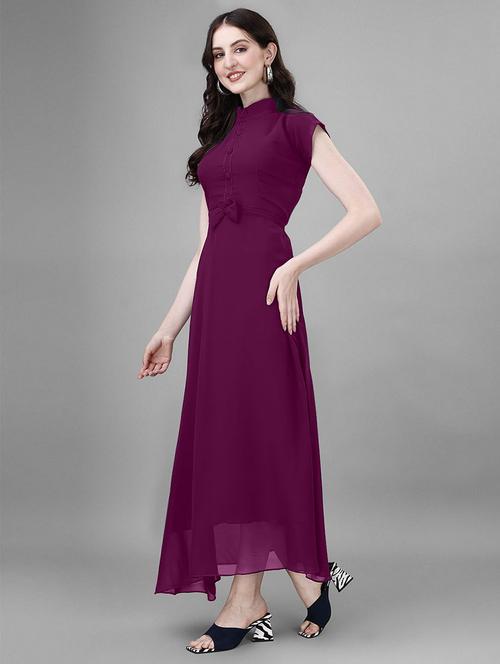 women mandarin neck fit & flared maxi dress - 21796567 -  Standard Image - 0