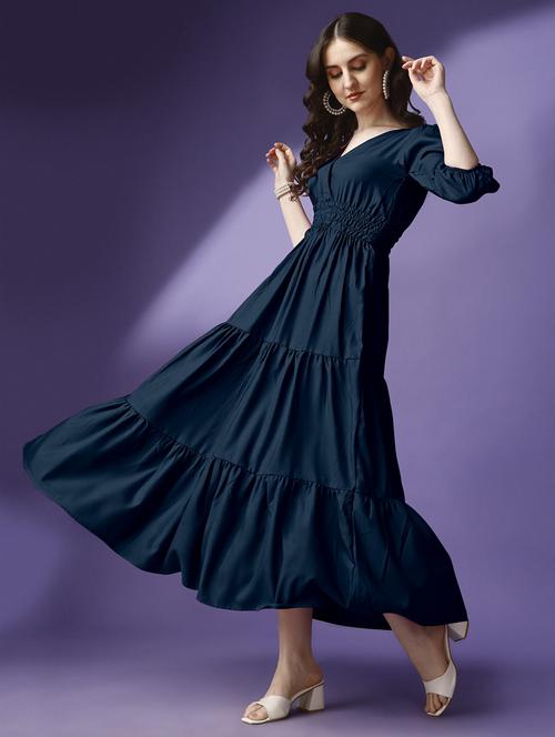 women puff sleeves overlap neck tiered dress - 21796646 - Standard Image - 0