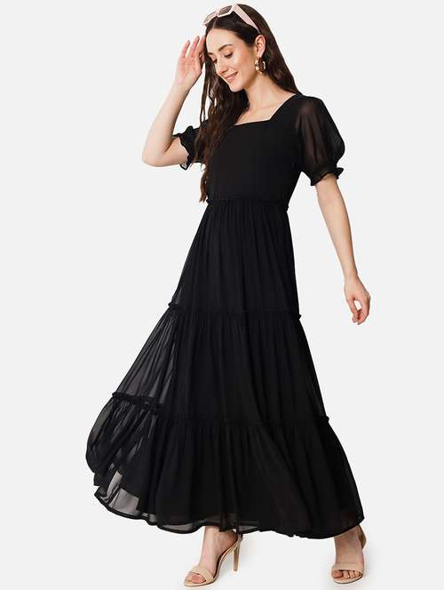 women puff sleeves overlap neck tiered dress - 21796660 - Standard Image - 0