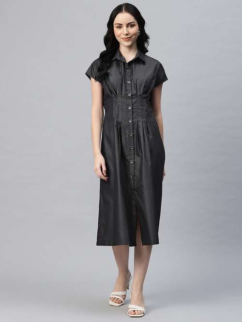 women solid collared shirt dress - 21796765 - Standard Image - 0