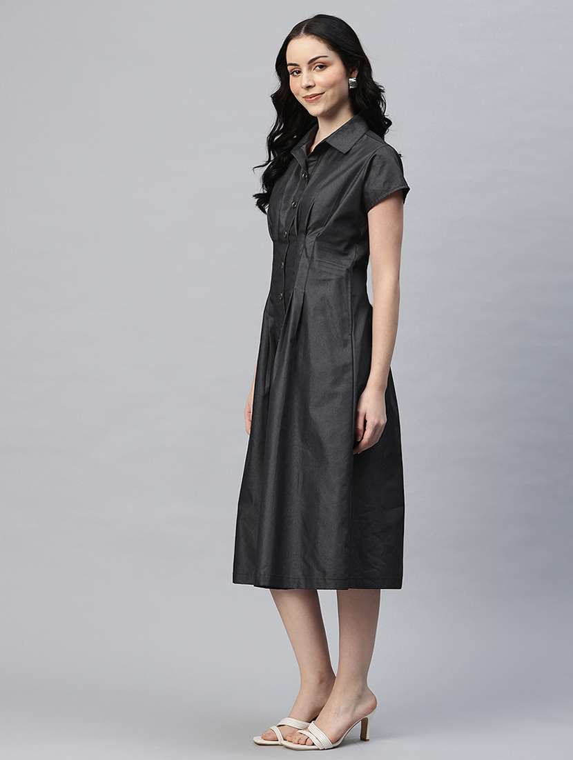 women solid collared shirt dress - 21796765 - Standard Image - 2