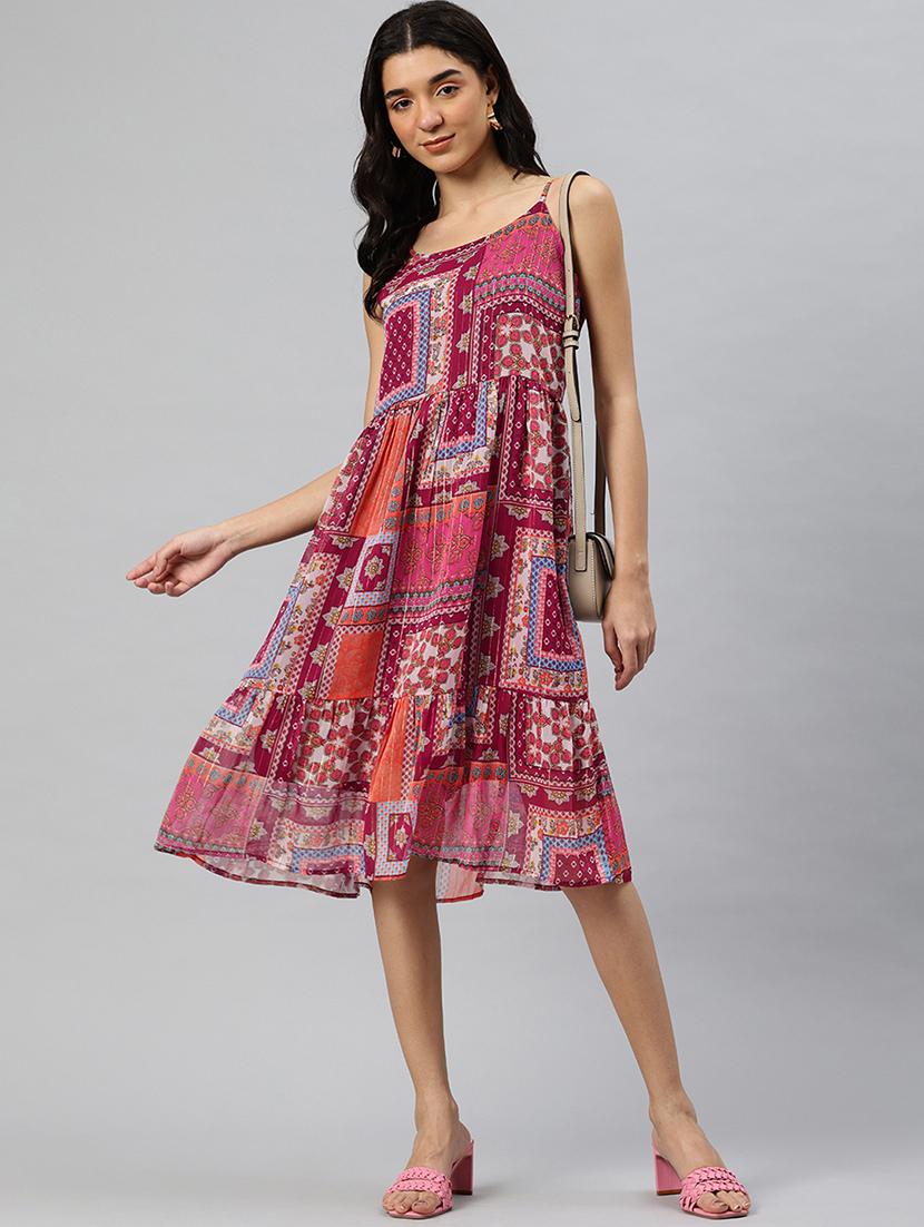 women printed shoulder strap sleeveless tiered dress - 21796770 -  Zoom Image - 0