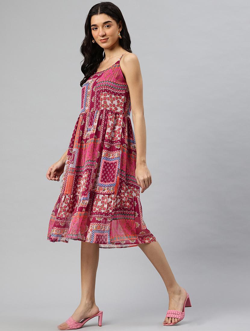 women printed shoulder strap sleeveless tiered dress - 21796770 - Standard Image - 2