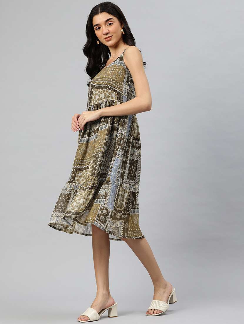 women printed shoulder strap sleeveless tiered dress - 21796771 -  Standard Image - 2