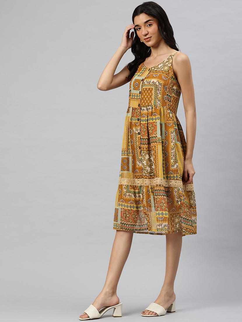 women printed shoulder strap sleeveless dress - 21796772 - Standard Image - 2