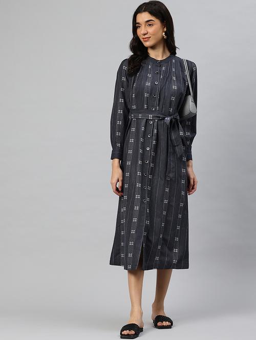 women self designed mandarin neck a-line dress - 21796773 -  Standard Image - 0