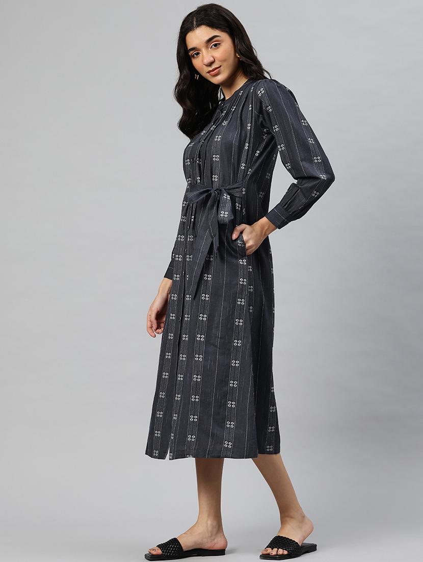 women self designed mandarin neck a-line dress - 21796773 - Standard Image - 2