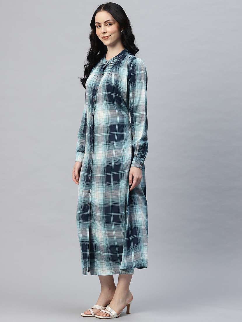 women checkered mandarin neck shirt dress - 21796775 -  Standard Image - 2