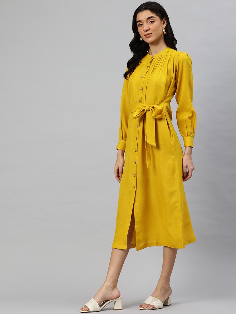 women solid mandrain neck a-line dress - 21796776 - Standard Image - 2