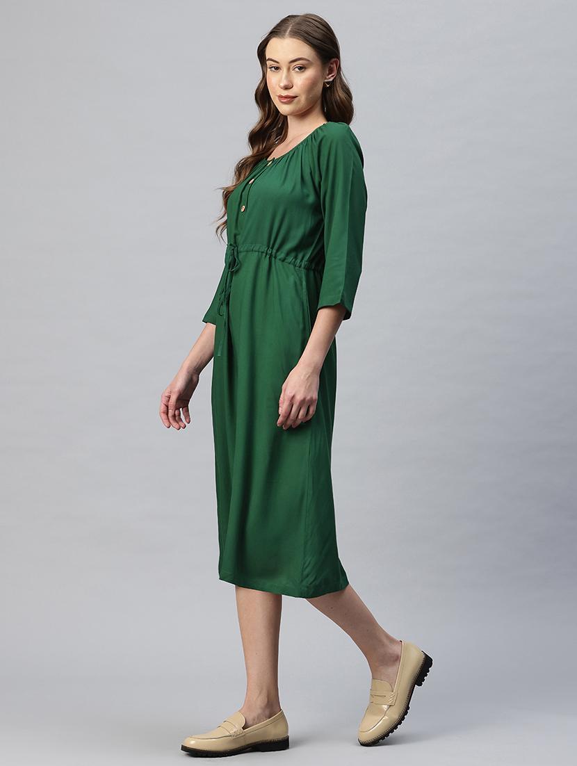 women solid round neck a-line dress - 21796778 - Standard Image - 2