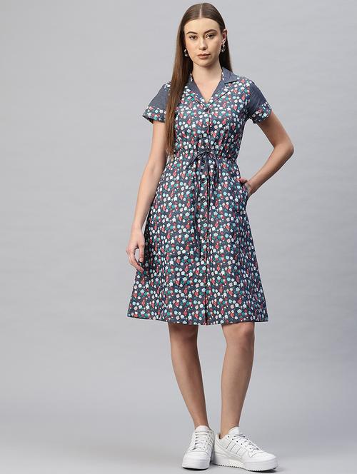 women floral print short sleeves shirt dress - 21796785 - Standard Image - 0