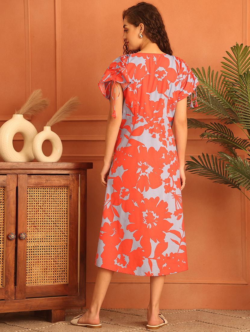 women floral print calf length a-line dress - 21796961 - Standard Image - 2