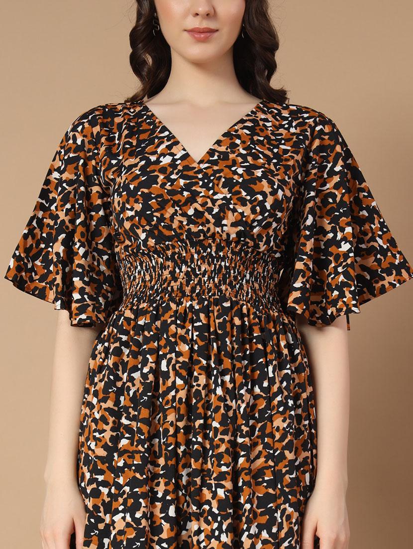 women animal printed bell sleeve tiered dress - 21796970 - Standard Image - 2