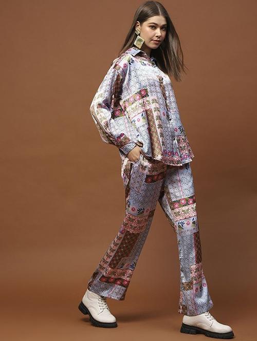 women printed shirt and trouser co-ord set - 21797001 - Standard Image - 0