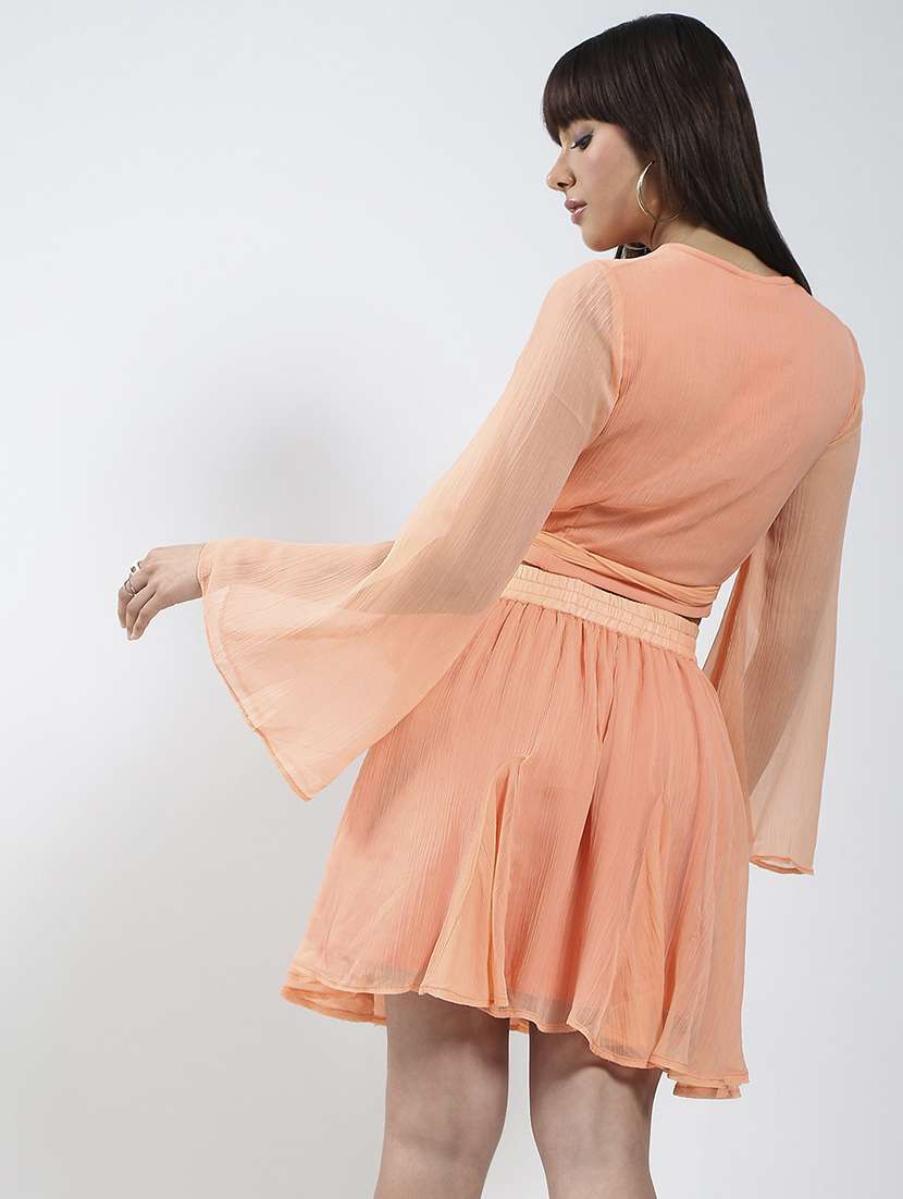 women solid bell sleeves top and skirt co-ord set - 21797003 - Standard Image - 2