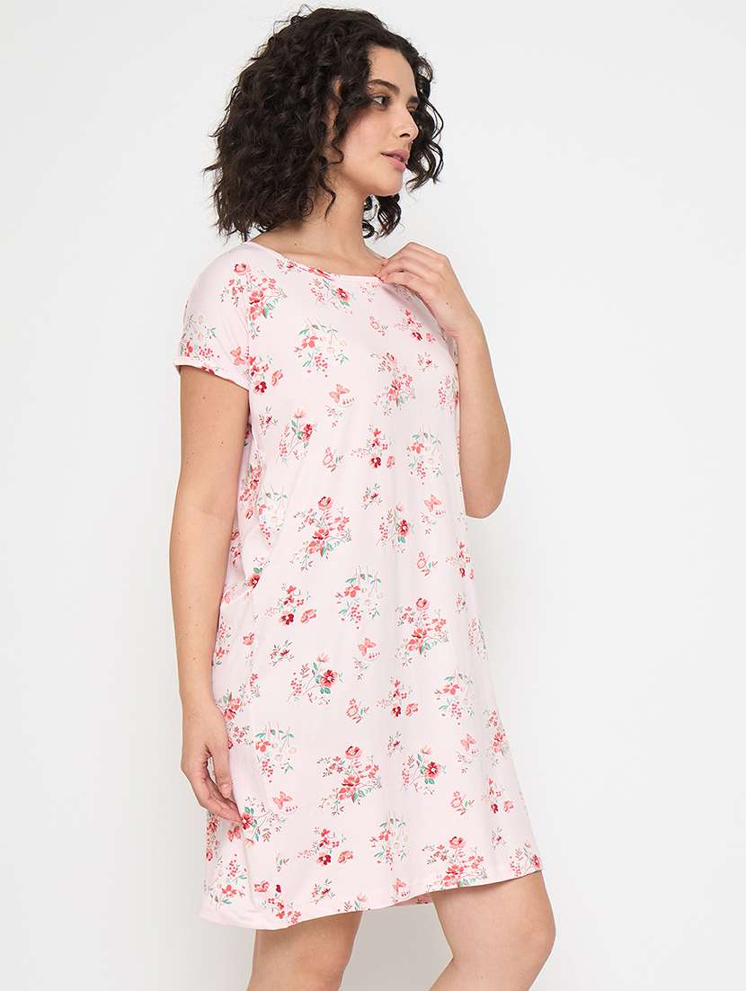 women floral printed short sleeves sleepshirt - 21797046 - Standard Image - 2