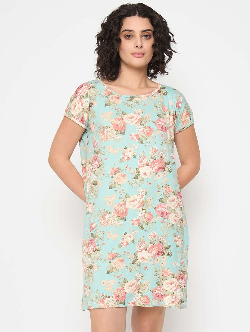 women floral printed short sleeves sleepshirt