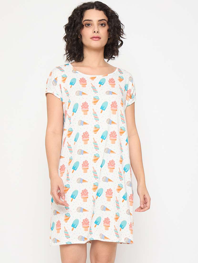women printed short sleeves sleepshirt