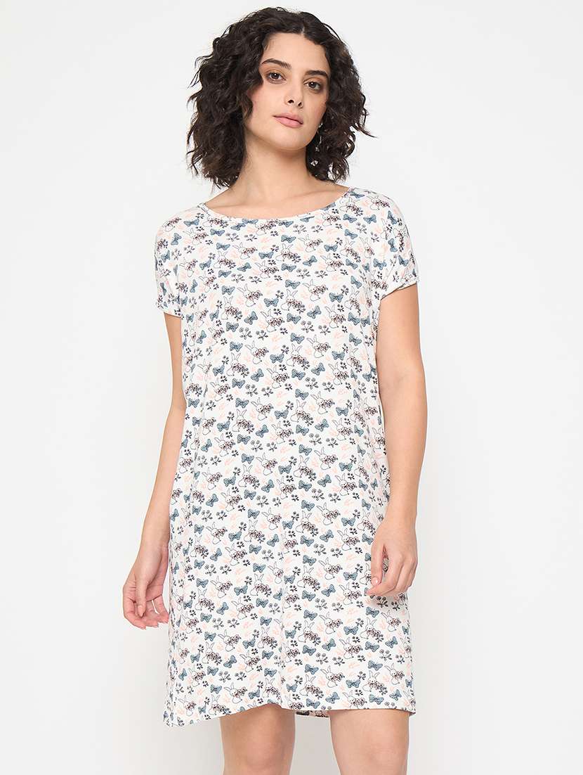 women printed short sleeves sleepshirt