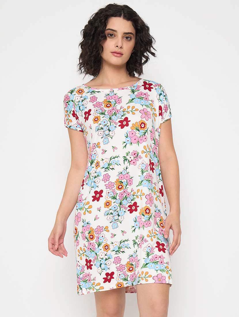 women floral printed short sleeves sleepshirt
