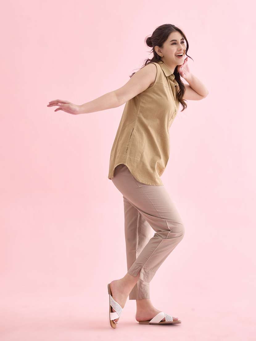 women solid mid rise ankle length tapered pant - 21797865 -  Standard Image - 2