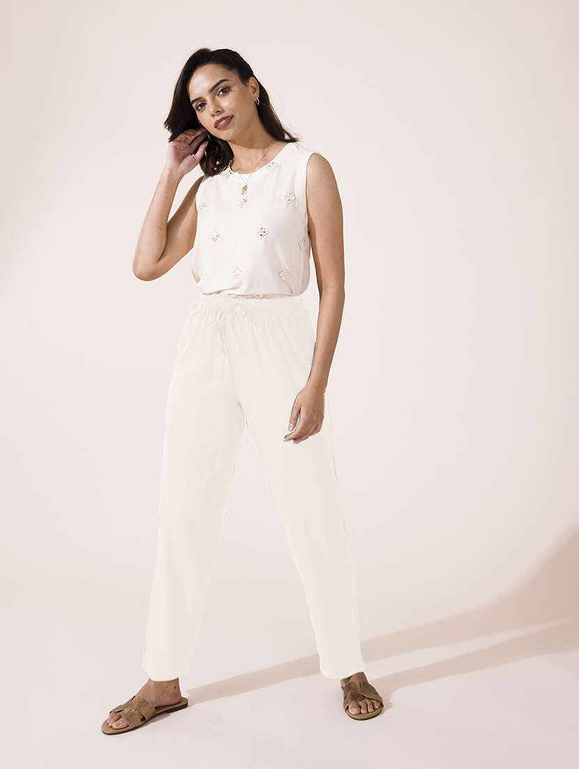 women solid mid rise full length staight pant - 21798454 -  Standard Image - 2