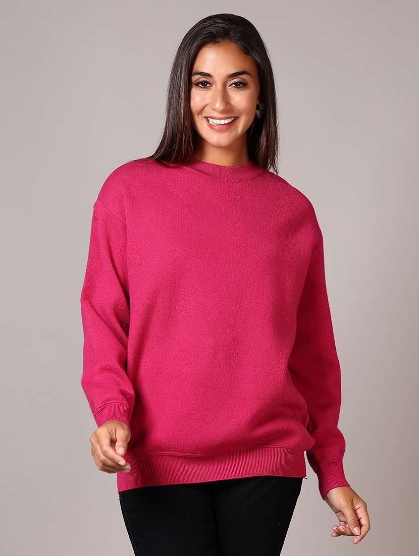 women solid long sleeve regular fit pullover