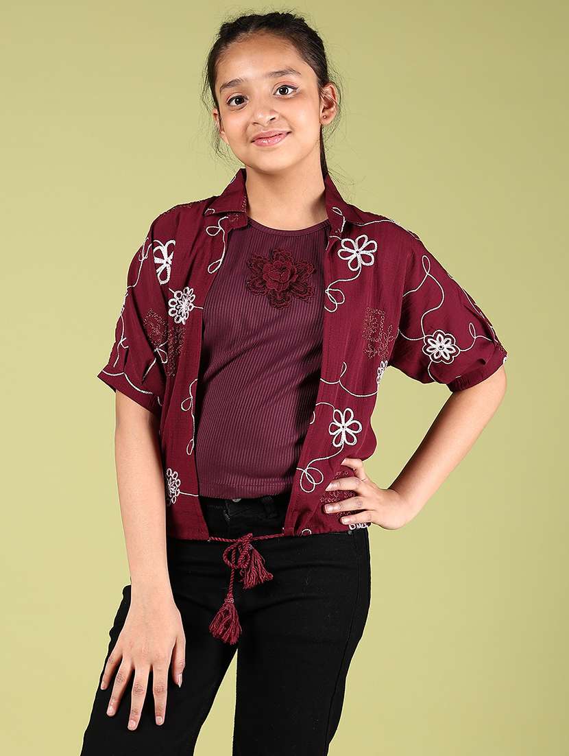 girls solid with work short sleeve top - 21799536 -  Standard Image - 2