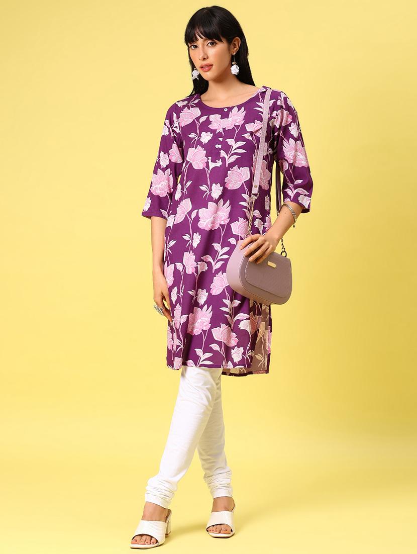 women purple floral print straight kurta - 21829900 - Zoom Image - 0