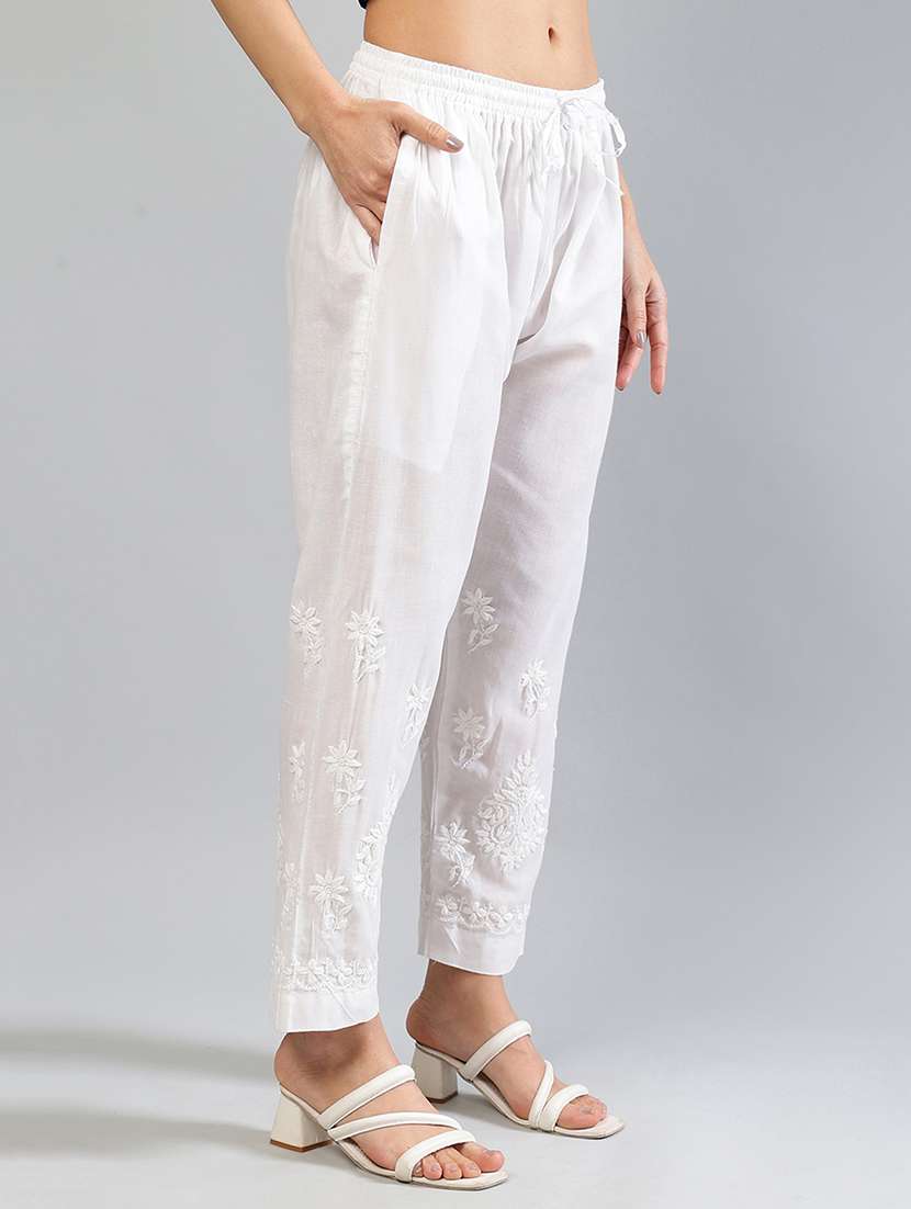 women white chikankari work straight tapered pant - 21839453 -  Standard Image - 2