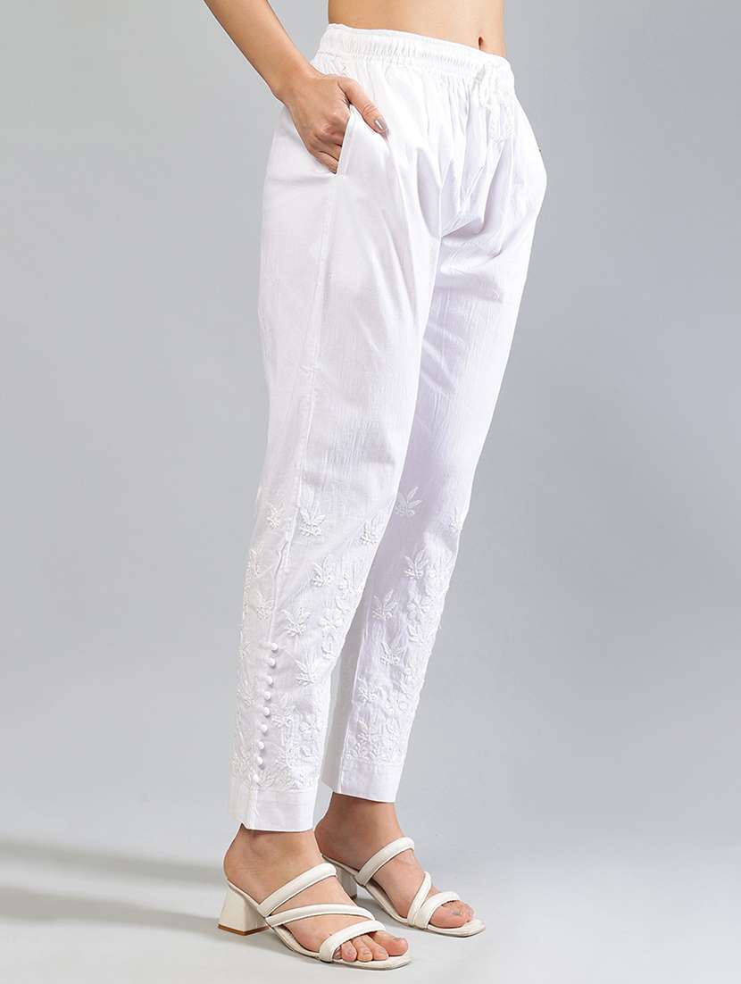 women white chikankari work straight tapered pant - 21839454 - Standard Image - 2