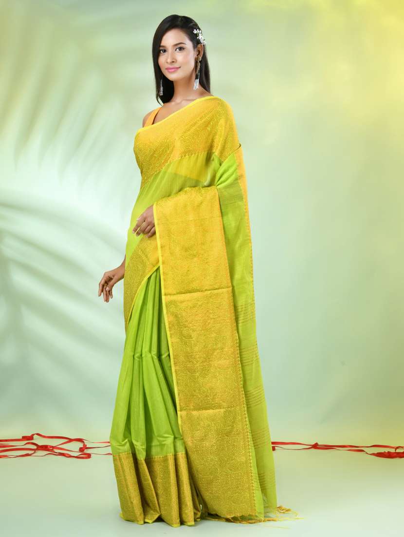 women solid with zari bordered saree with blouse - 21839457 -  Standard Image - 2