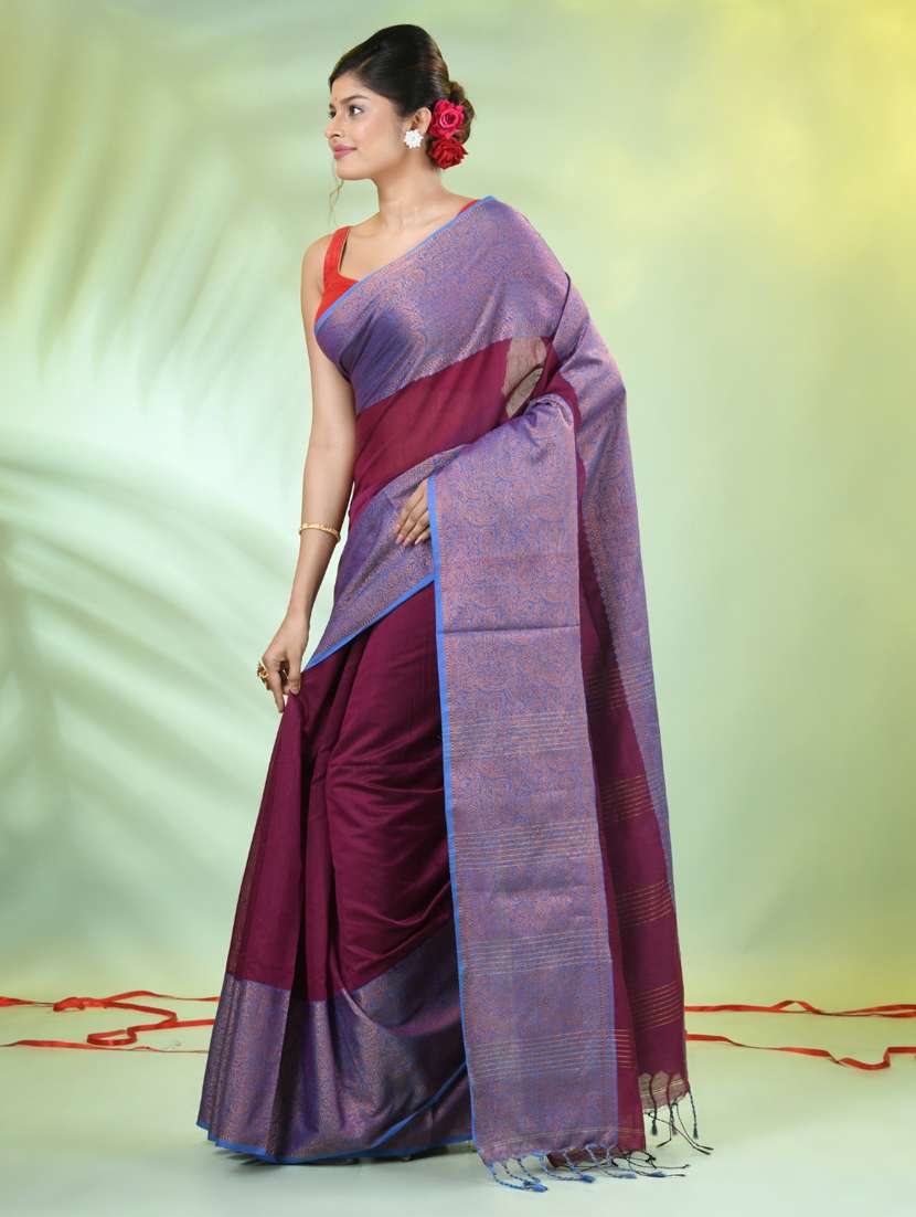 women solid with zari bordered saree with blouse - 21839458 -  Standard Image - 2