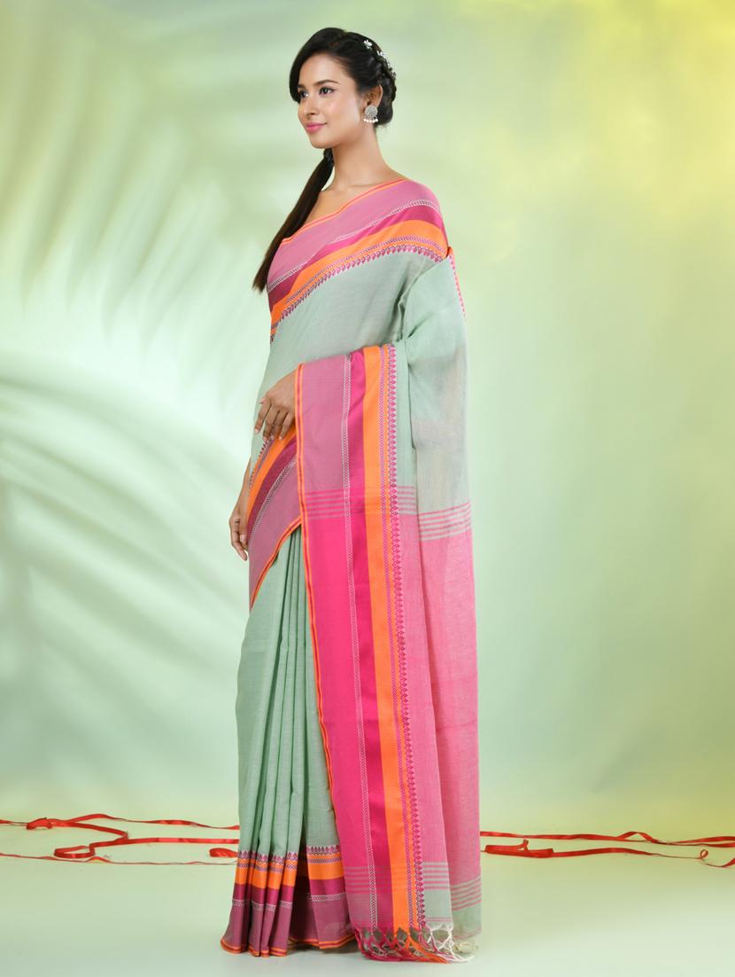 green cotton handloom saree with blouse - 21839463 - Standard Image - 2