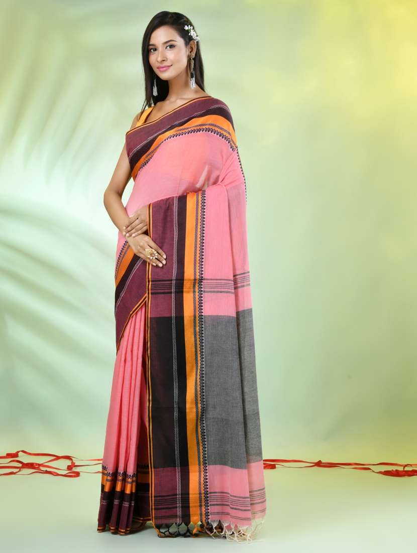 peach cotton handloom saree with blouse - 21839465 -  Standard Image - 2