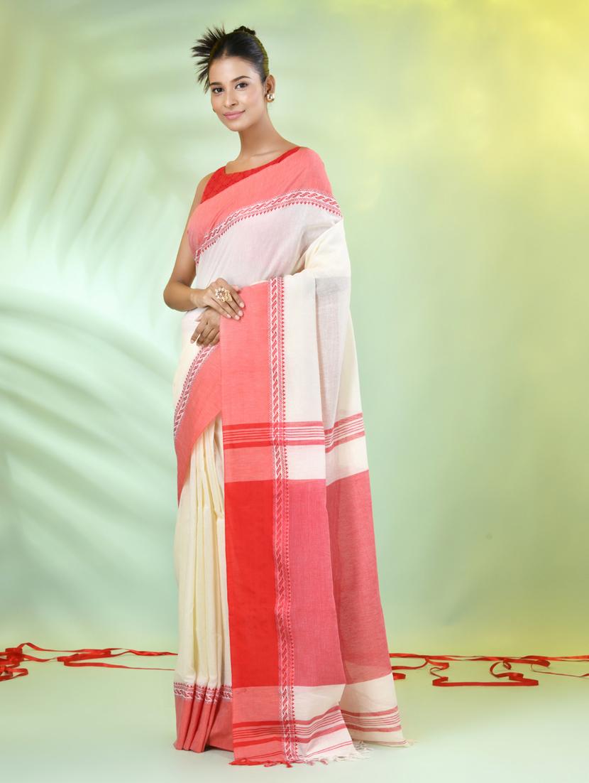 off white cotton handloom saree with blouse - 21839466 - Standard Image - 2