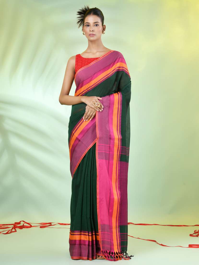 green cotton handloom saree with blouse