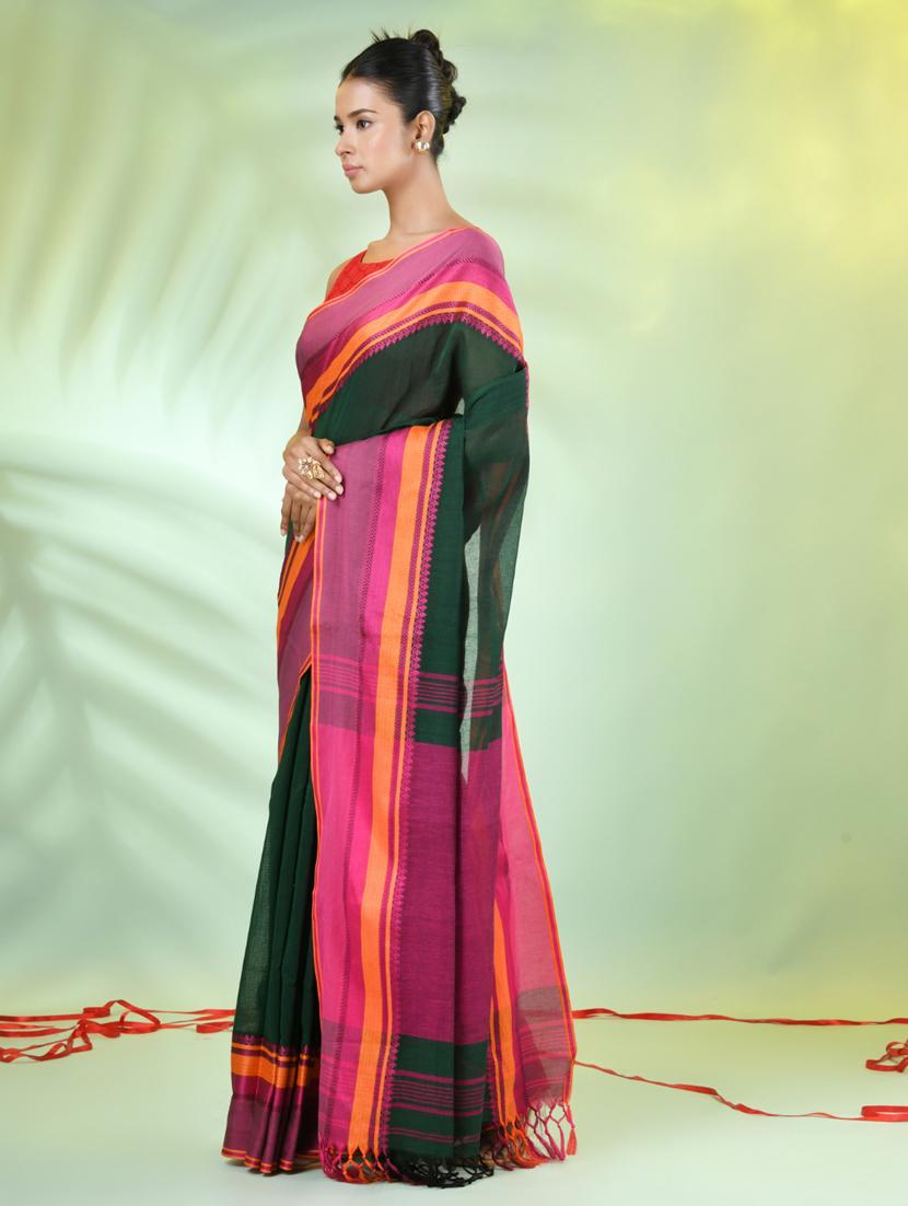 green cotton handloom saree with blouse - 21839467 - Standard Image - 2