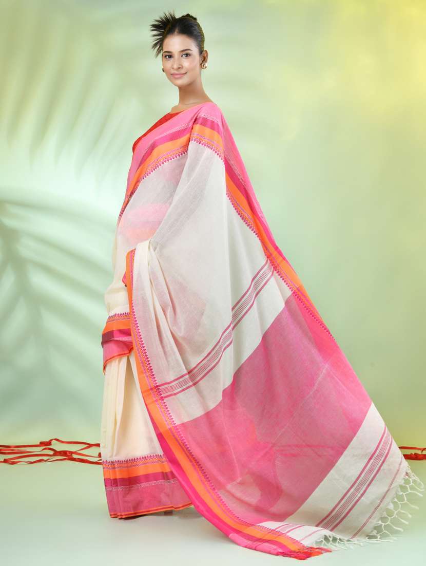off white cotton handloom saree with blouse - 21839471 -  Standard Image - 2