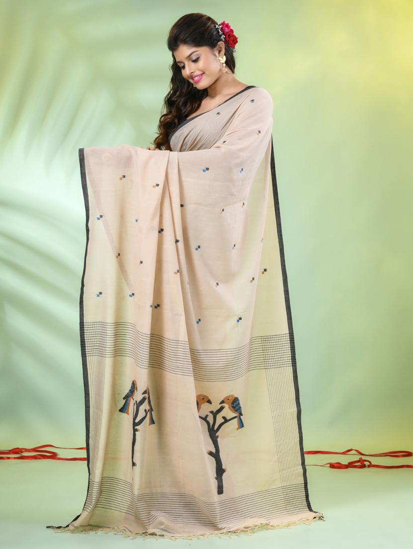 women beige handloom saree with blouse - 21839473 - Standard Image - 2